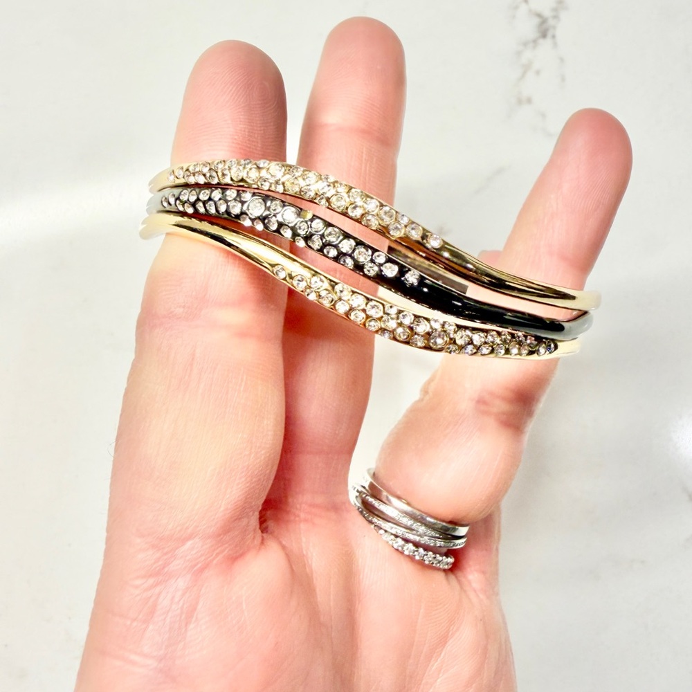 Alexis Bittar Gold and Black Crystal Bangles
